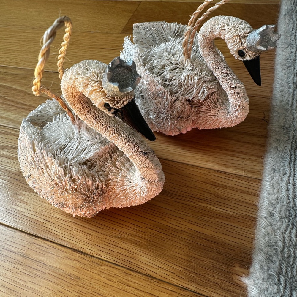 Pottery Barn bottle brush  Swan Ornaments